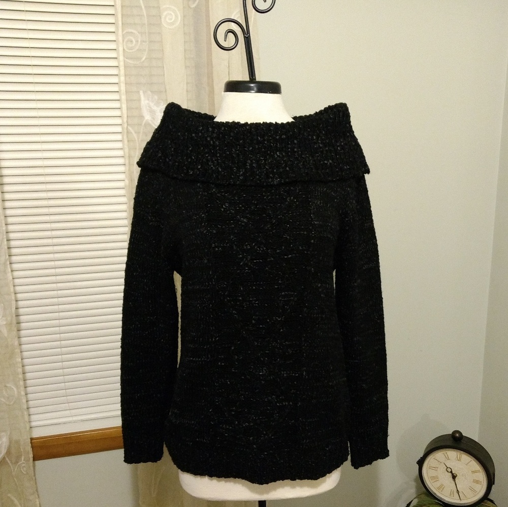 Once Again Black Cowl Neck Sweater, Size XL